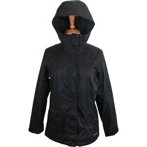 Marmot Waterproof Zip Jacket Black Womens Size L Packable Nylon Taped Seams EUC